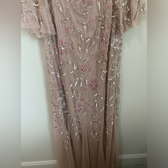 Adrianna Papell HAND BEADED SHORT SLEEVE FLORAL GODET GOWN IN BLUSH Size 18W - Picture 10 of 16